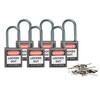 Cadenas de sécurité compacts Brady avec arceau 38 mm, dotés de clés différentes, Gris, KD - Clé différente, Aluminium, 38.10 mm, 6 Pièce / Boîte